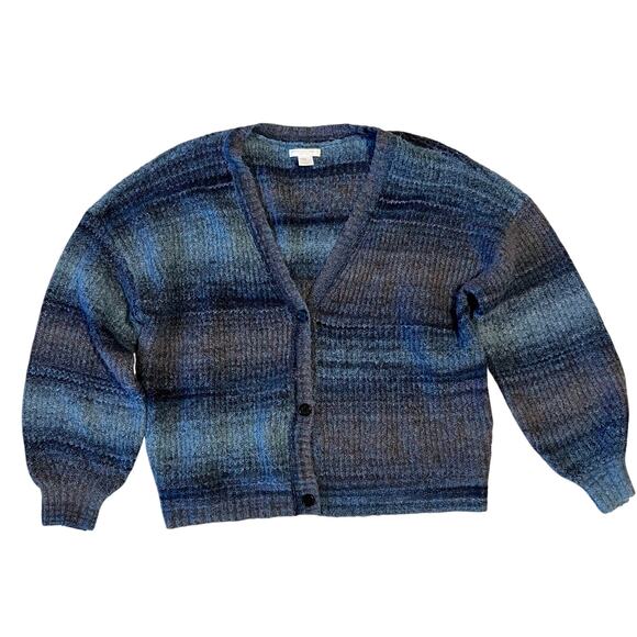 Christian Siriano Sweaters - Christian Siriano Cosy Chunky Ombré Knit Blue/Gray Striped Cardigan Size XL